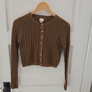 a new day Cropped Brown Ribbed Cardigan Sweater